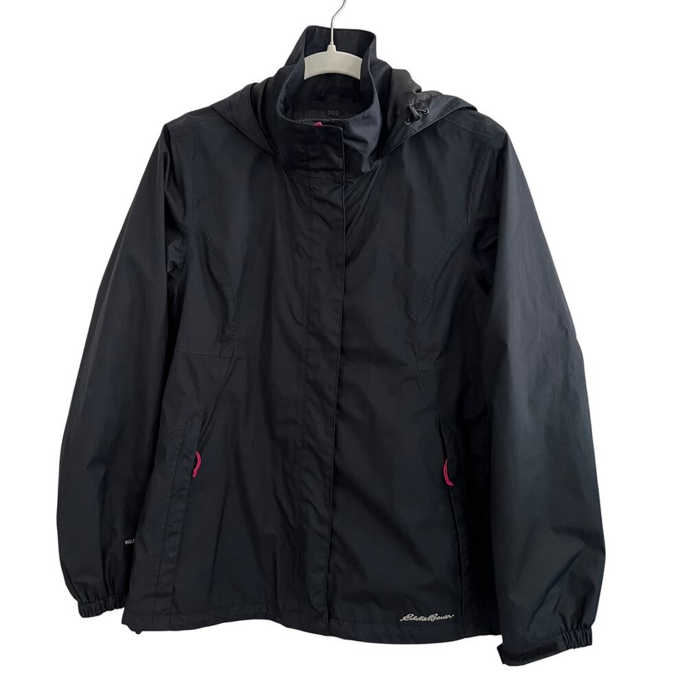 Eddie Bauer Black Windbreaker Rain Jacket Packable Hood Weatheredge Women Size S